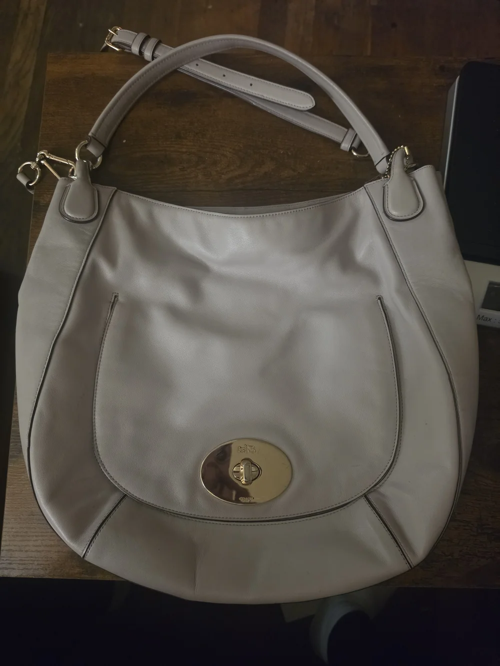 Coach Smooth Leather Circle Hobo Bag Grey Birch 34656